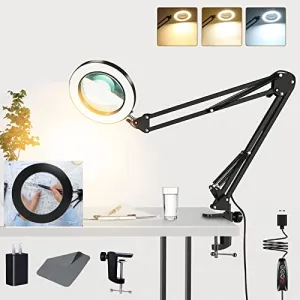 10X Magnifying Glass Lamp, Adjustable Swing Arm 72 LEDs Real Glass Lens Magnifier Light,3 Color Modes 10 Stepless Dimmable,Perfect for Daily