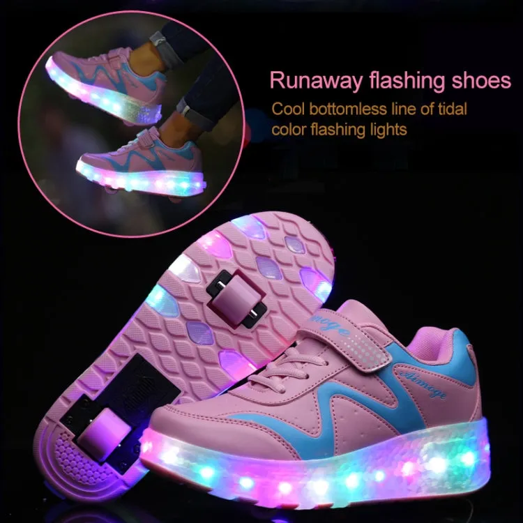 786 LED Light Ultra Light Rechargeable Double Wheel Roller Skating Shoes Sport Shoes, Size : 29(Pink)