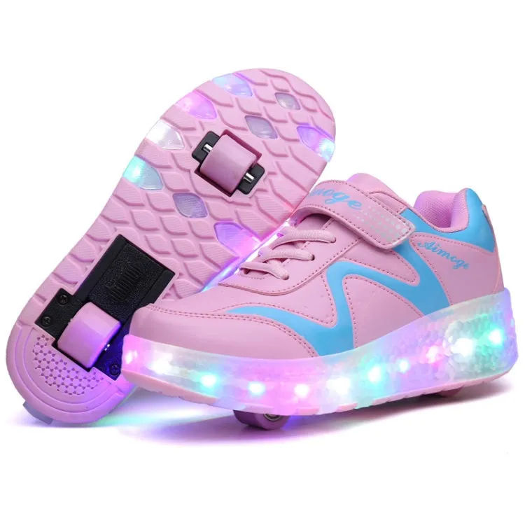 786 LED Light Ultra Light Rechargeable Double Wheel Roller Skating Shoes Sport Shoes, Size : 39(Pink)