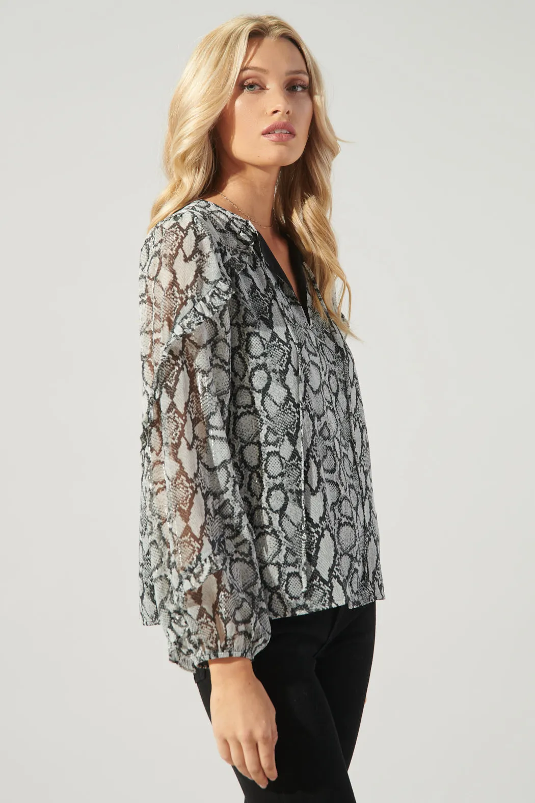 Alina Snake Print Ammabella Ruffle Blouse