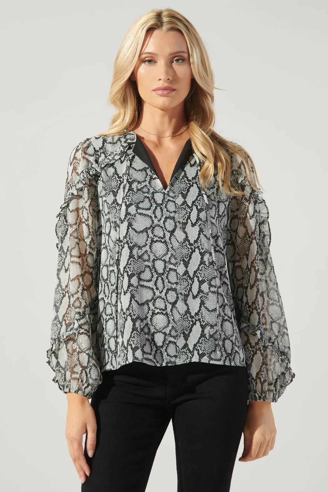 Alina Snake Print Ammabella Ruffle Blouse