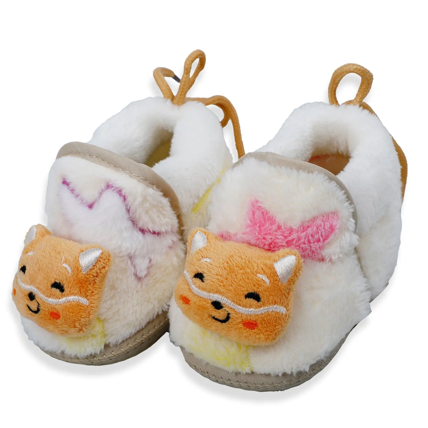 Baby Moo Kitten Mitten 3D Rattle Warm Anti Skid Booties - Cream