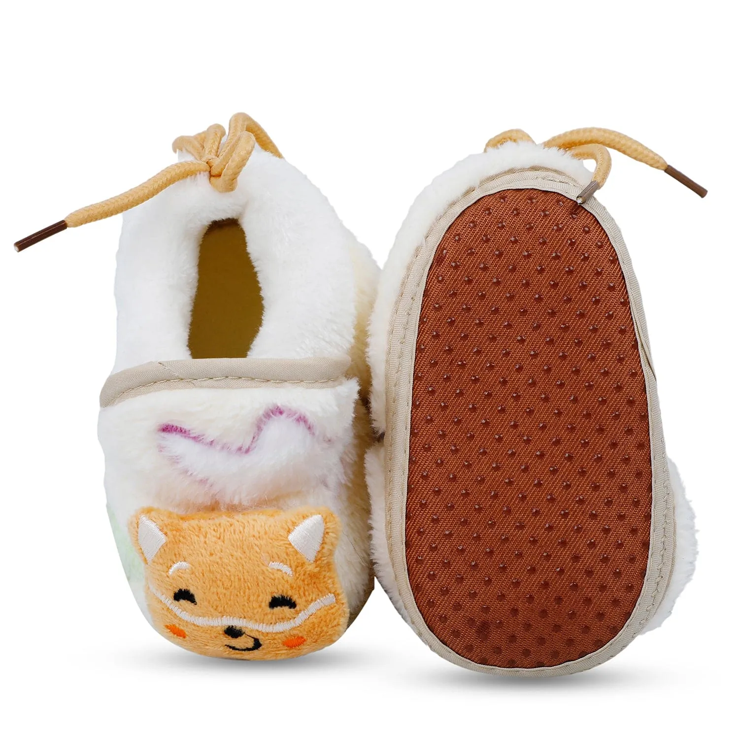 Baby Moo Kitten Mitten 3D Rattle Warm Anti Skid Booties - Cream