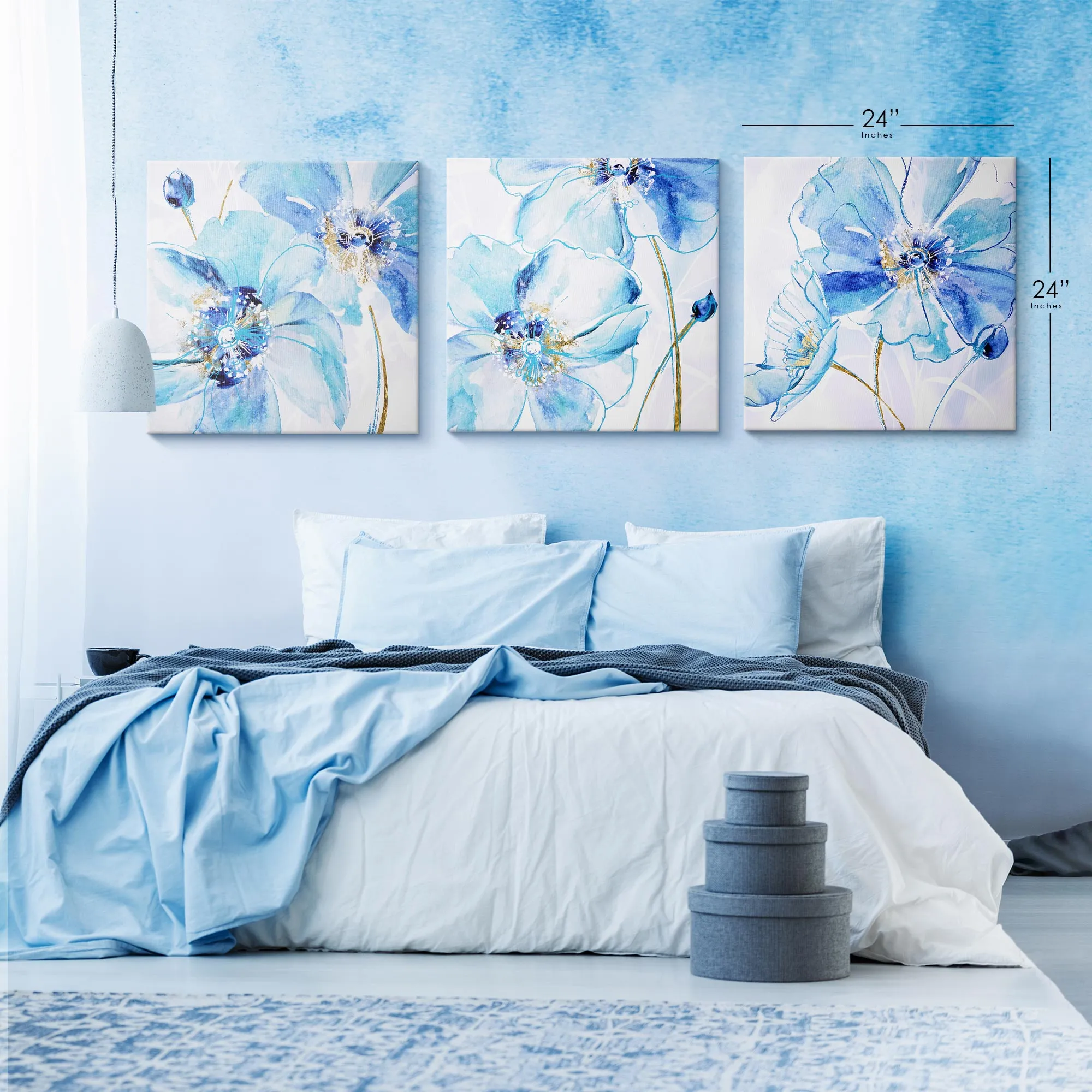 Blue Spring Poppy Canvas Wall Art Print Set of 3 - 20" x 20"