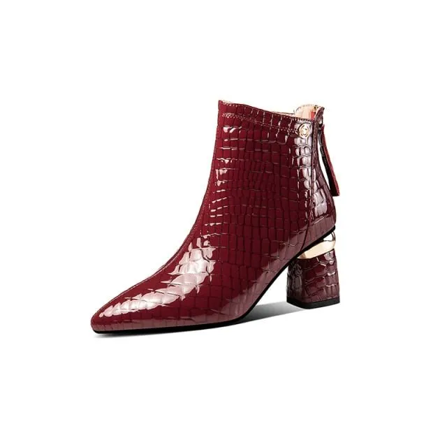 CrocoGlam Leather Zipper Ankle Boots