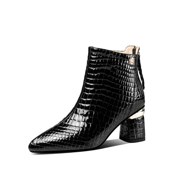 CrocoGlam Leather Zipper Ankle Boots