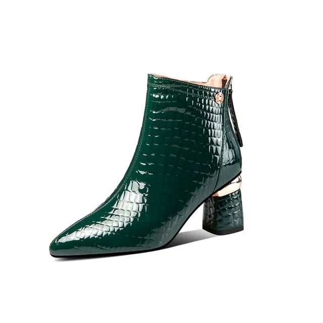 CrocoGlam Leather Zipper Ankle Boots