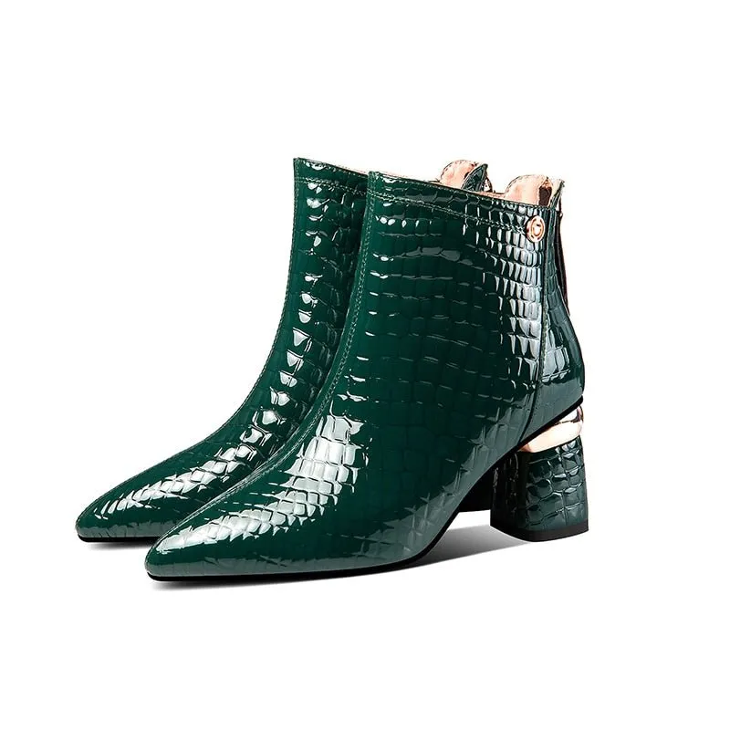 CrocoGlam Leather Zipper Ankle Boots