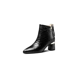 CrocoGlam Leather Zipper Ankle Boots