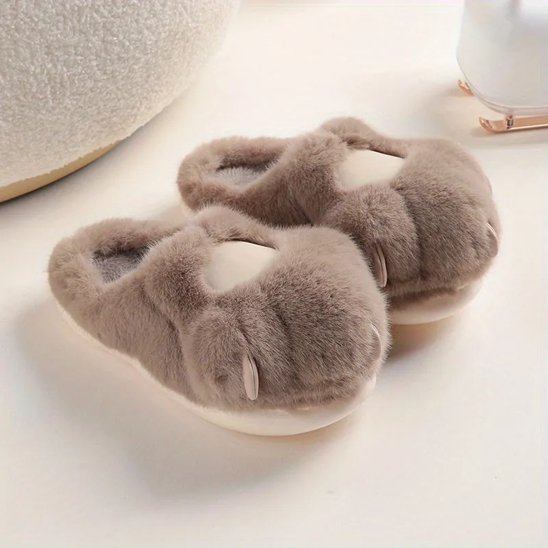 Cute & Cozy Women's Kawaii Cat Plush Slippers - Warm, Quiet Slip-on, Perfect for Home Comfort