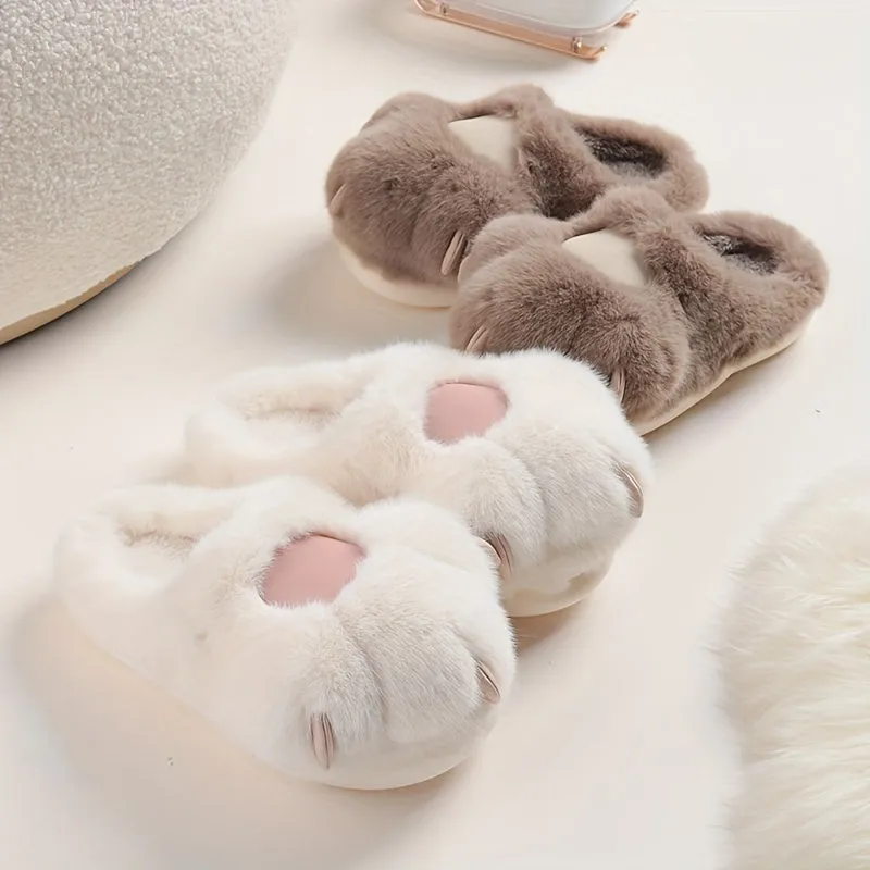 Cute & Cozy Women's Kawaii Cat Plush Slippers - Warm, Quiet Slip-on, Perfect for Home Comfort