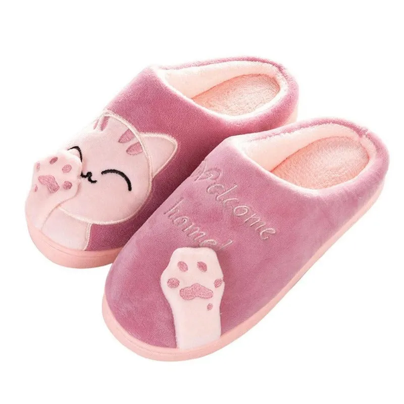 Cute Cat Slippers Warm Plush House Shoes