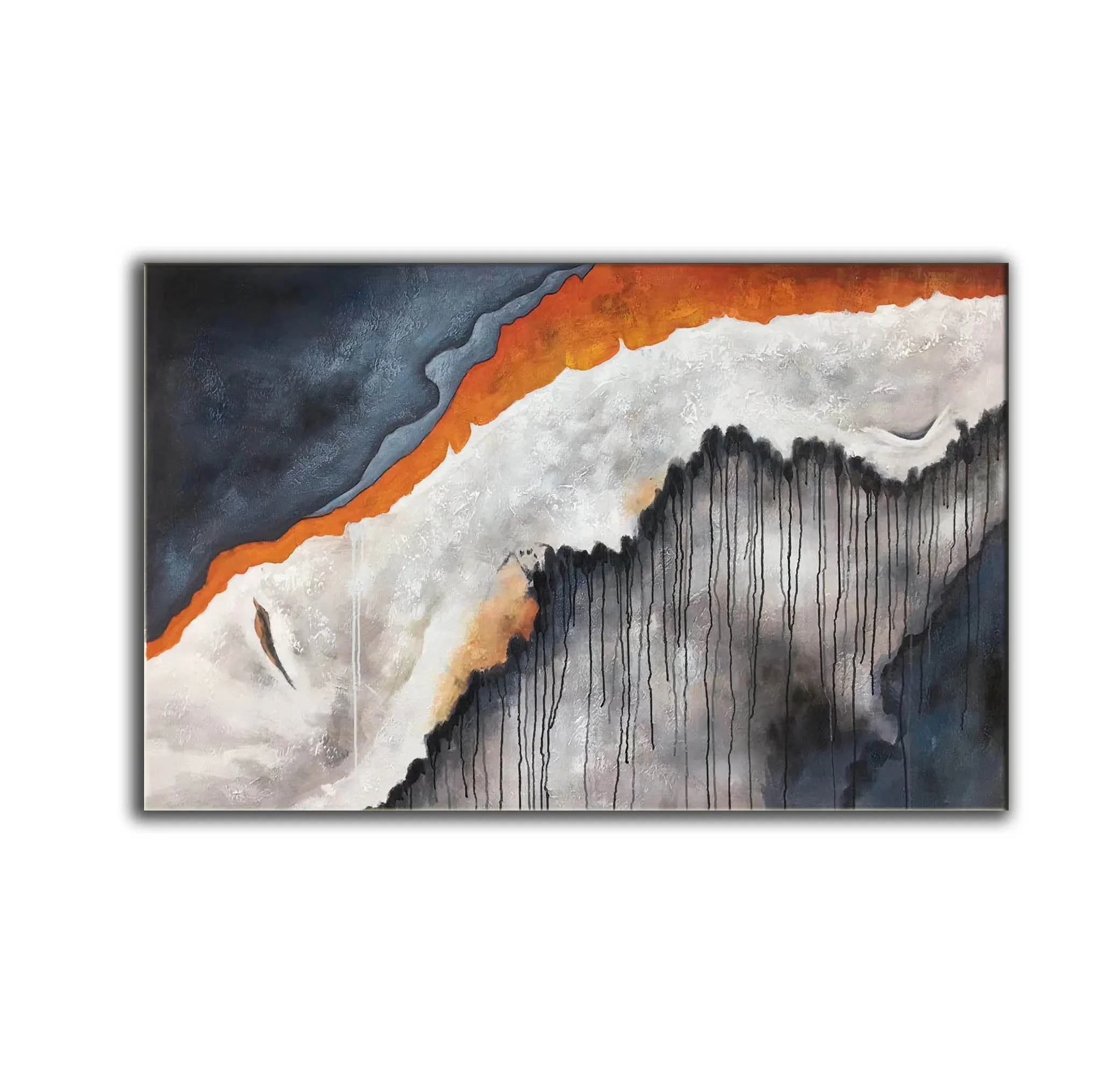 Deep Blue White Modern Abstract Painting Orange Acrylic Painting Np115