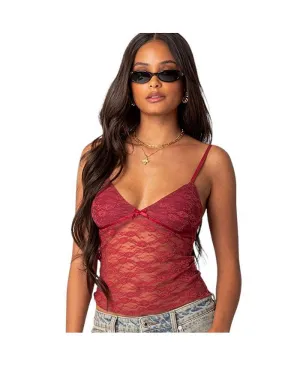 Eira Edited Women's Sheer Lace Tank, Red