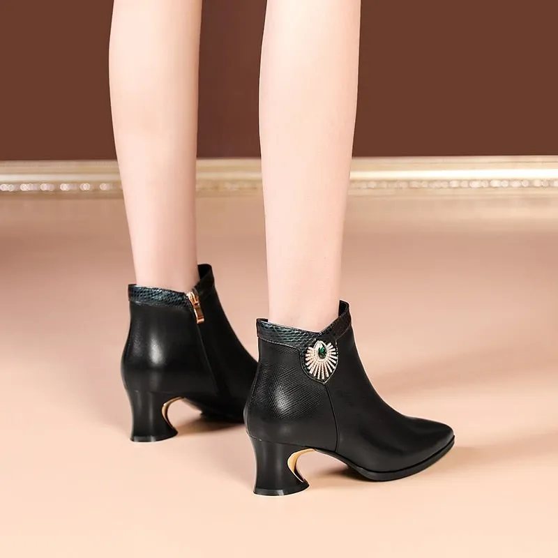 Exotic Chic Snakeskin Pointed Toe Zipper Ankle Boots