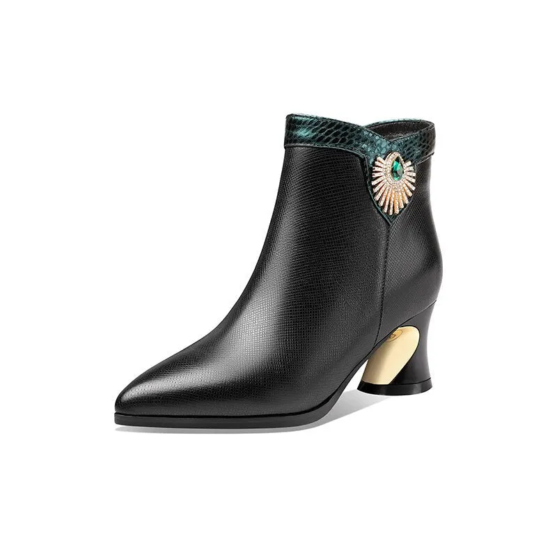 Exotic Chic Snakeskin Pointed Toe Zipper Ankle Boots