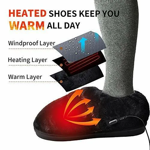 Foot Warmer Heated Indoor Shoes， USB Electric Heated Up Cold Weather House Shoes