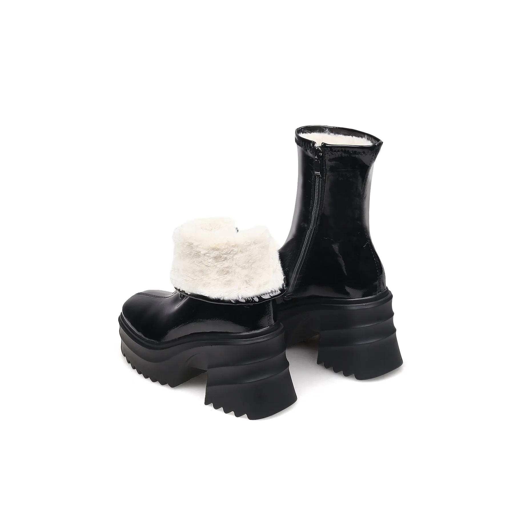 Fur Lined Black Leather Platform Boots