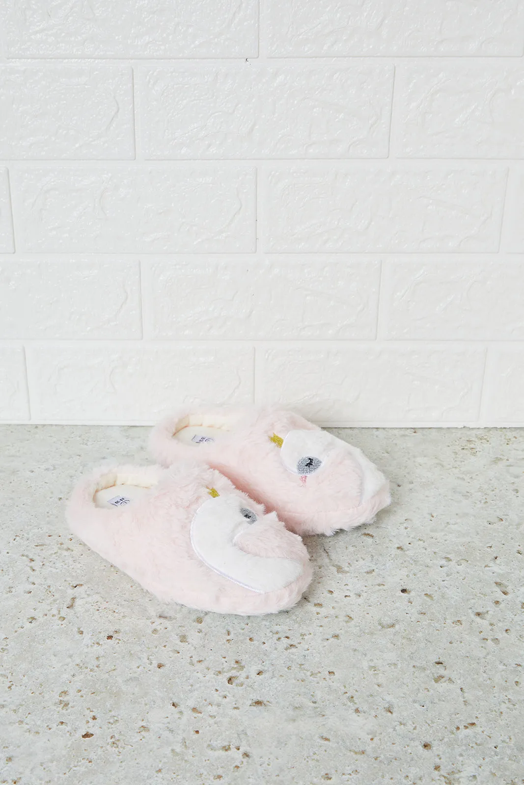 Girls Pink Swan Detail Slipper