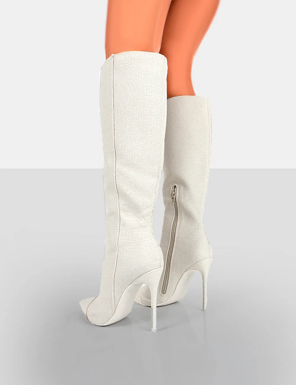 Horizon Linen Ecru Stiletto Knee High Boots