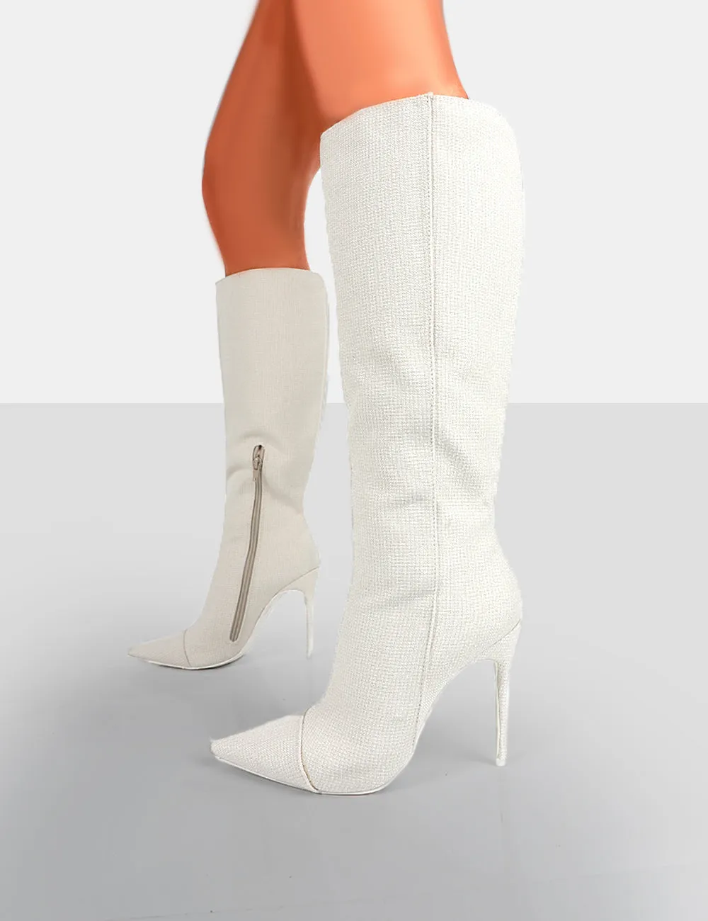 Horizon Linen Ecru Stiletto Knee High Boots