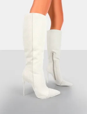 Horizon Linen Ecru Stiletto Knee High Boots