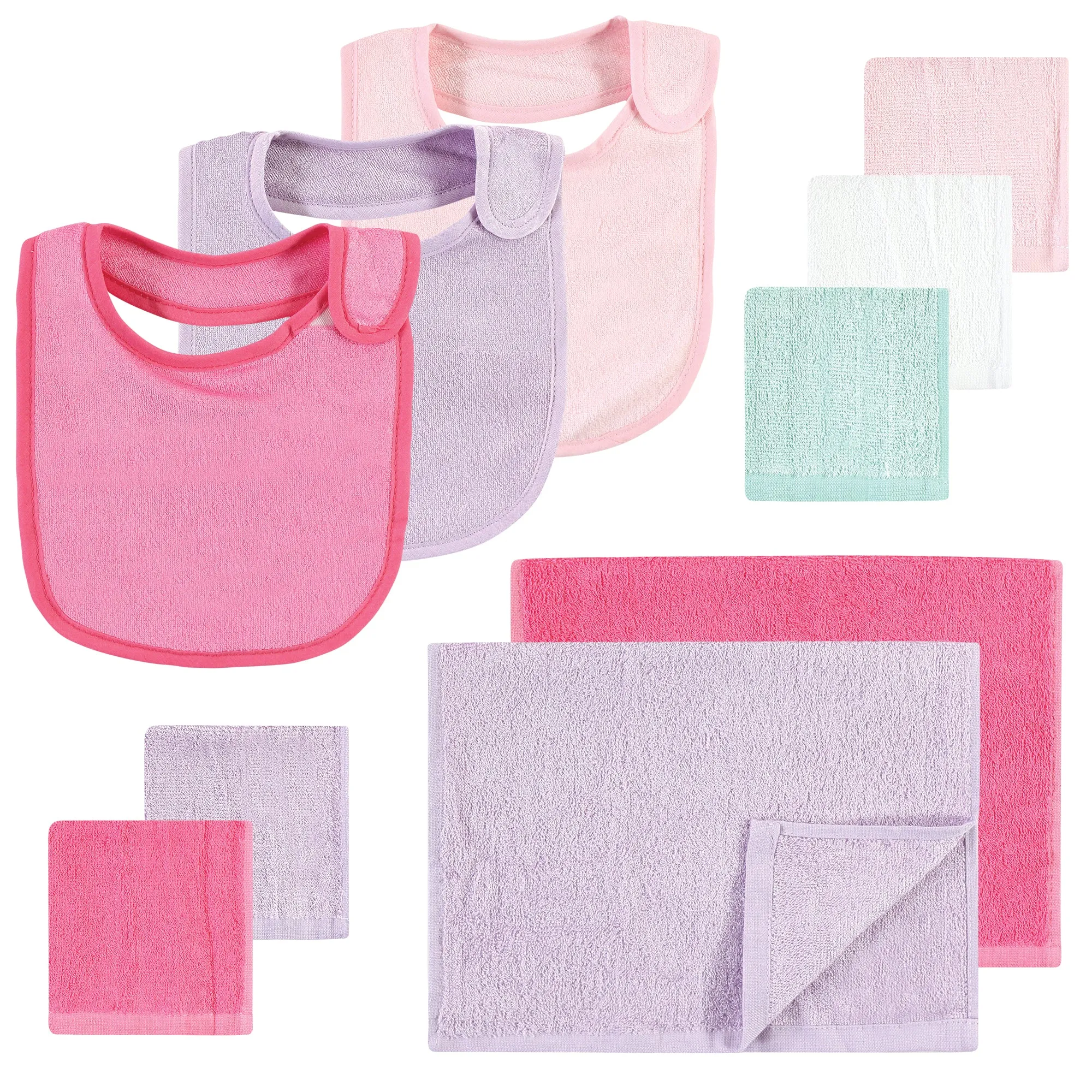 Hudson Baby Rayon from Bamboo Bib, Burp Cloth and Washcloth 10Pk, Pink Lilac