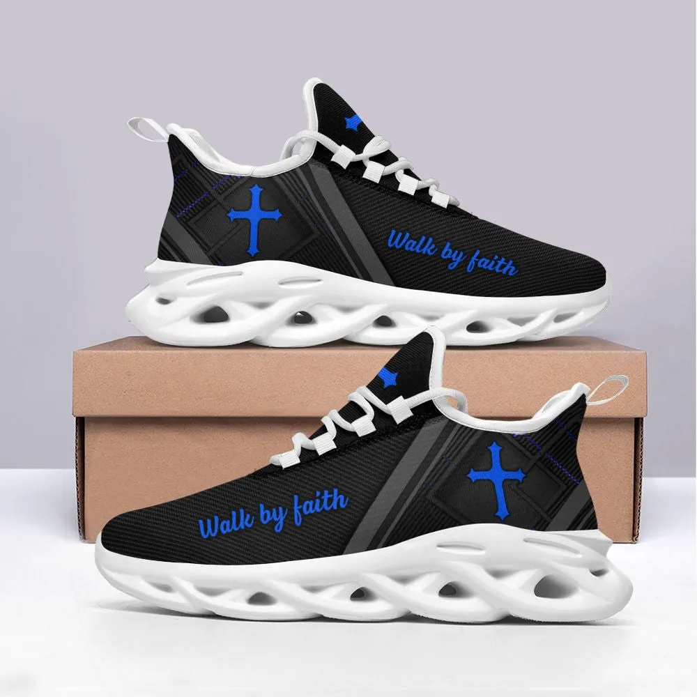 Jesus Black Blue Walk By Faith Running Sneakers 1 Max Soul Shoes - Christian Shoes For Men And Women