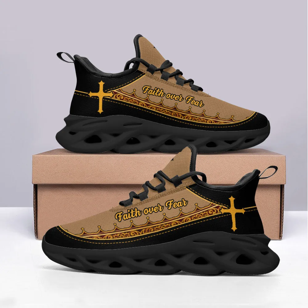 Jesus Faith Over Fear Running Sneakers Brown Max Soul Shoes - Christian Shoes For Men And Women