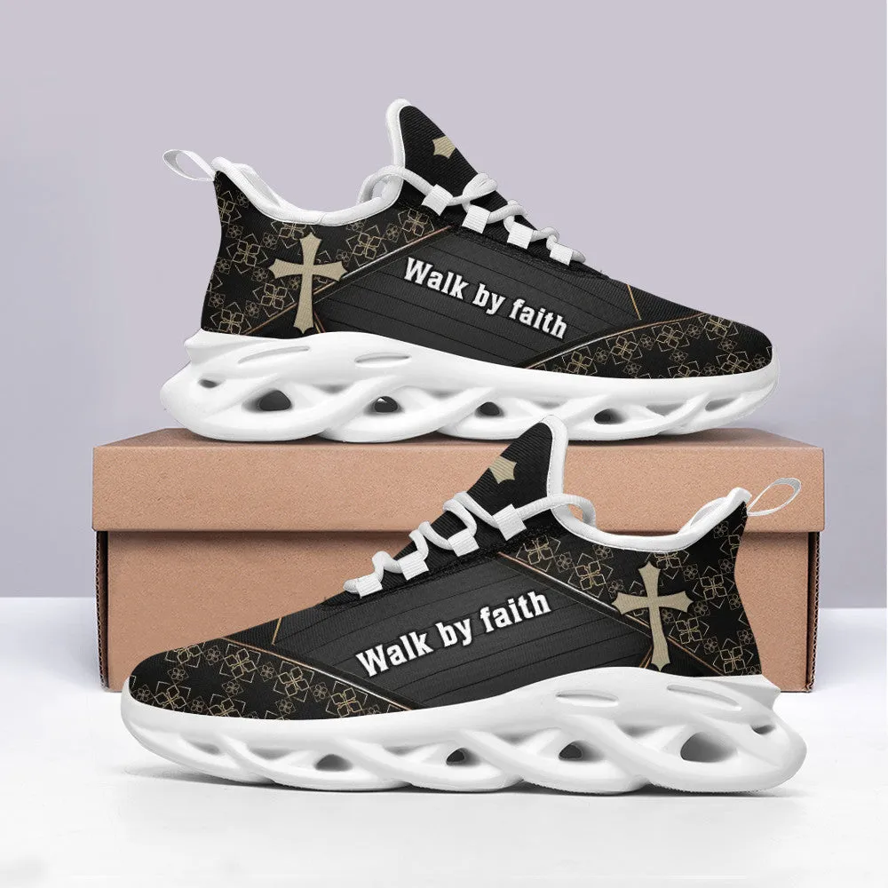 Jesus Walk By Faith Running Sneakers Black 3 Max Soul Shoes - Christian Shoes For Men And Women