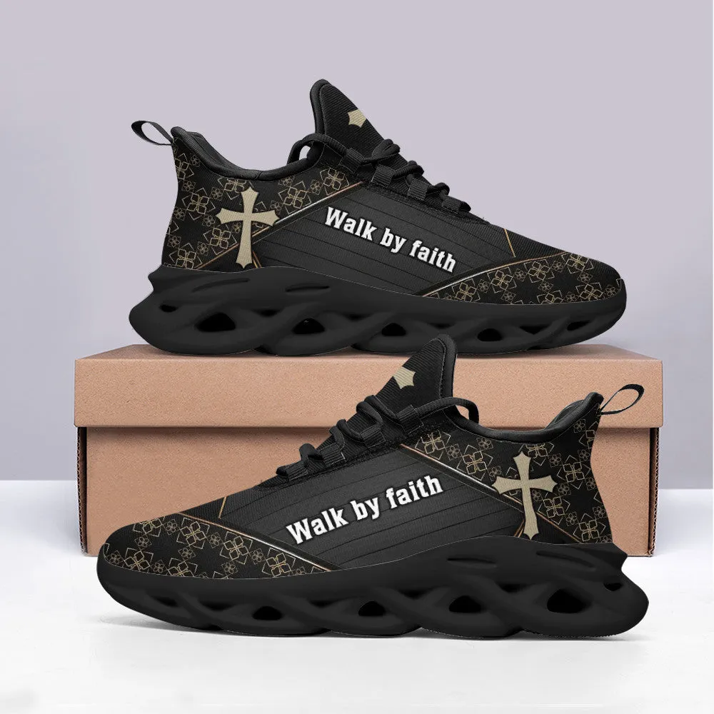 Jesus Walk By Faith Running Sneakers Black 3 Max Soul Shoes - Christian Shoes For Men And Women