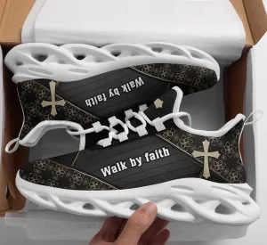 Jesus Walk By Faith Running Sneakers Black 3 Max Soul Shoes - Christian Shoes For Men And Women