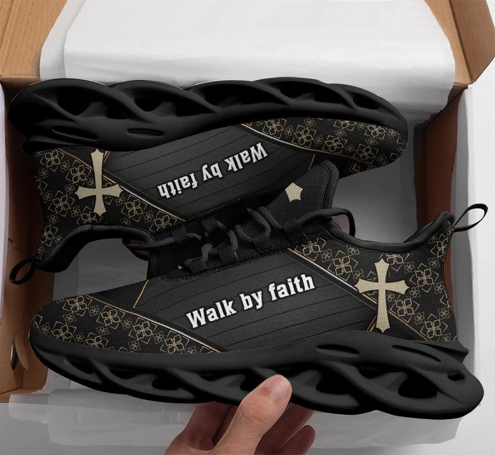 Jesus Walk By Faith Running Sneakers Black 3 Max Soul Shoes - Christian Shoes For Men And Women