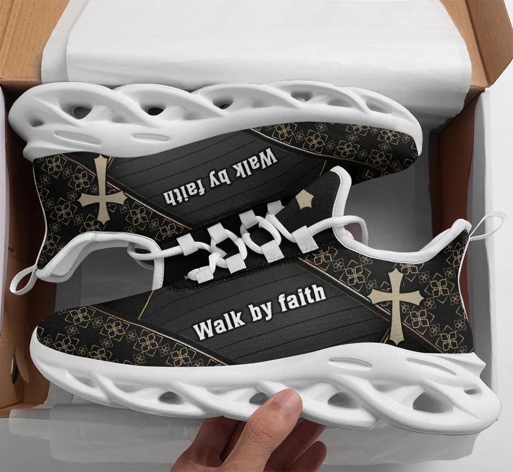 Jesus Walk By Faith Running Sneakers Black 3 Max Soul Shoes - Christian Shoes For Men And Women