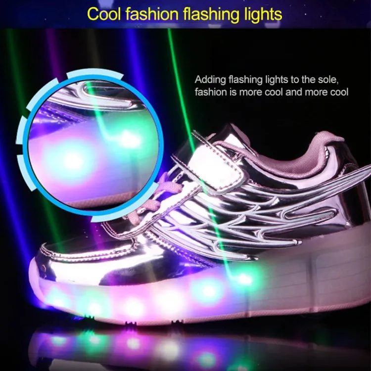 K02 LED Light Single Wheel Wing Roller Skating Shoes Sport Shoes, Size : 35 (Pink)