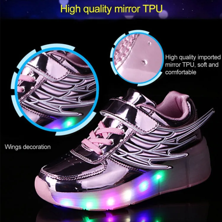 K02 LED Light Single Wheel Wing Roller Skating Shoes Sport Shoes, Size : 35 (Pink)