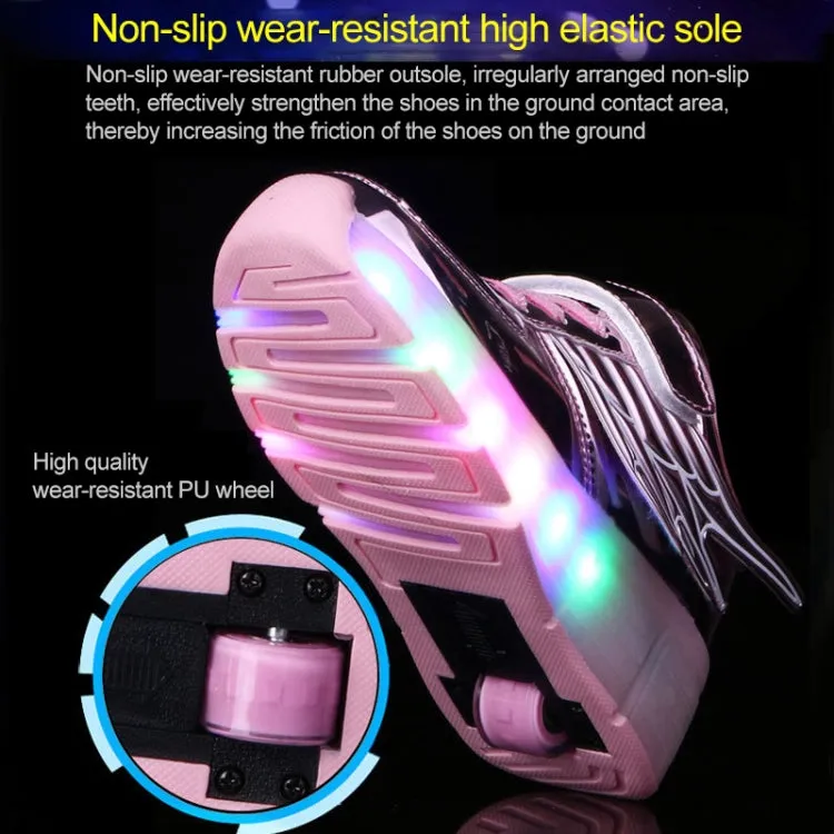 K02 LED Light Single Wheel Wing Roller Skating Shoes Sport Shoes, Size : 36 (Gold)