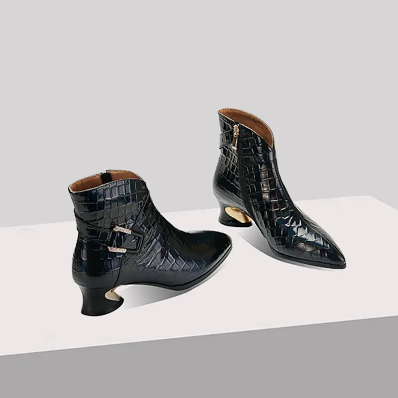 LuxCroco Exotic Pointed Toe Ankle Boots