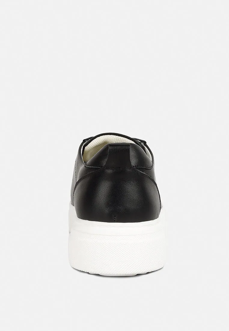 MAGULL Solid Lace Up Leather Sneakers in Black