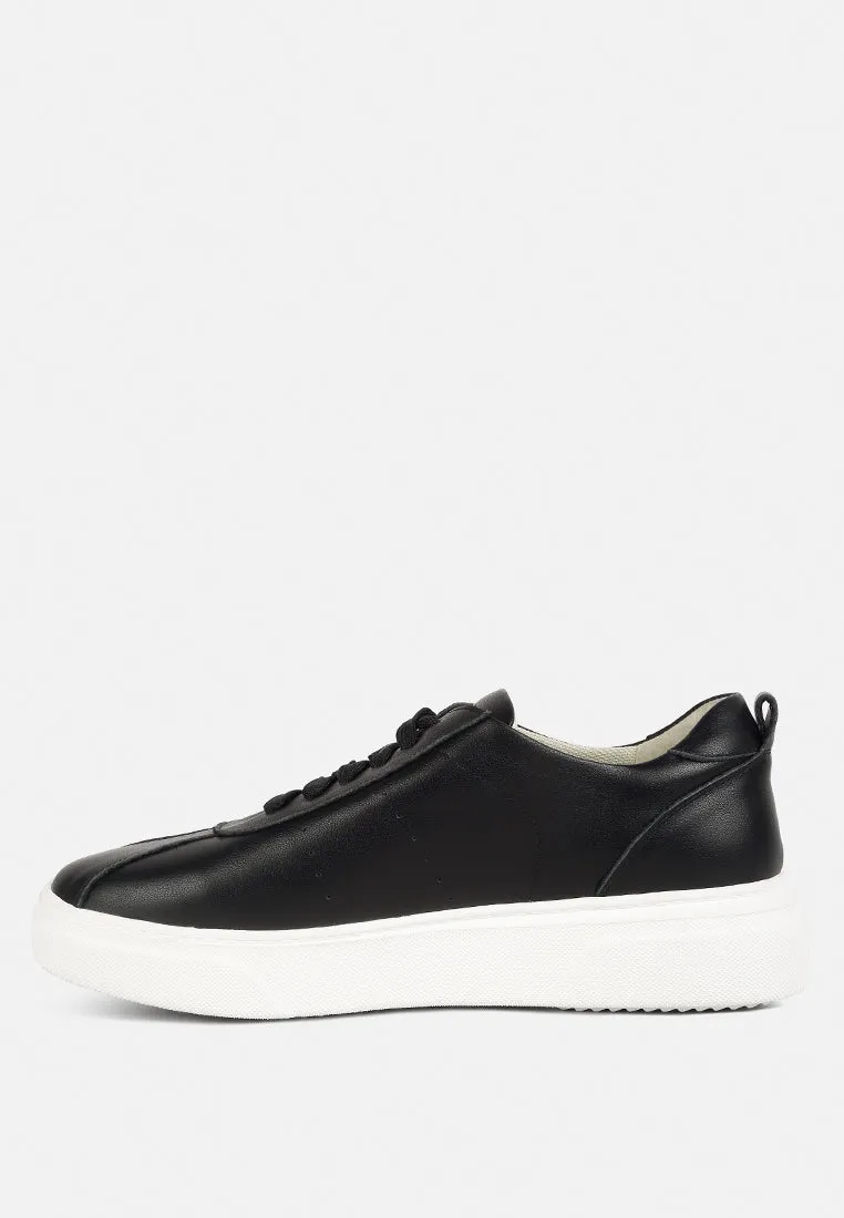 MAGULL Solid Lace Up Leather Sneakers in Black