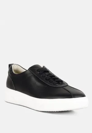 MAGULL Solid Lace Up Leather Sneakers in Black