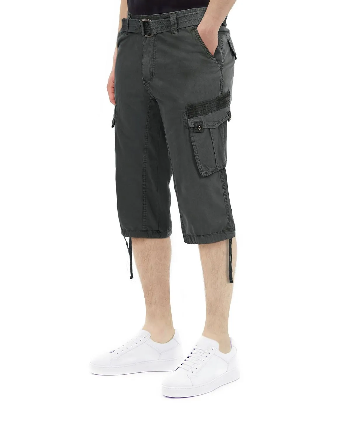 Men's capri cargo shorts with X-Ray belt, gray