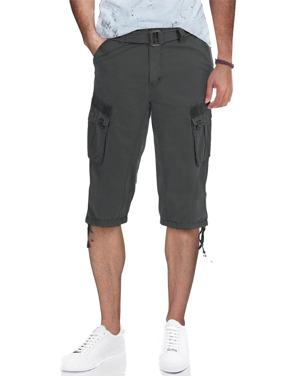 Men's capri cargo shorts with X-Ray belt, gray