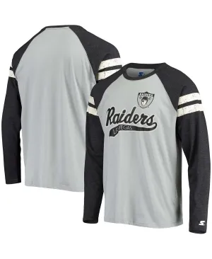 Men's silver and black las vegas raiders throwback league long sleeve raglan tri-blend Starter T-shirt , multi