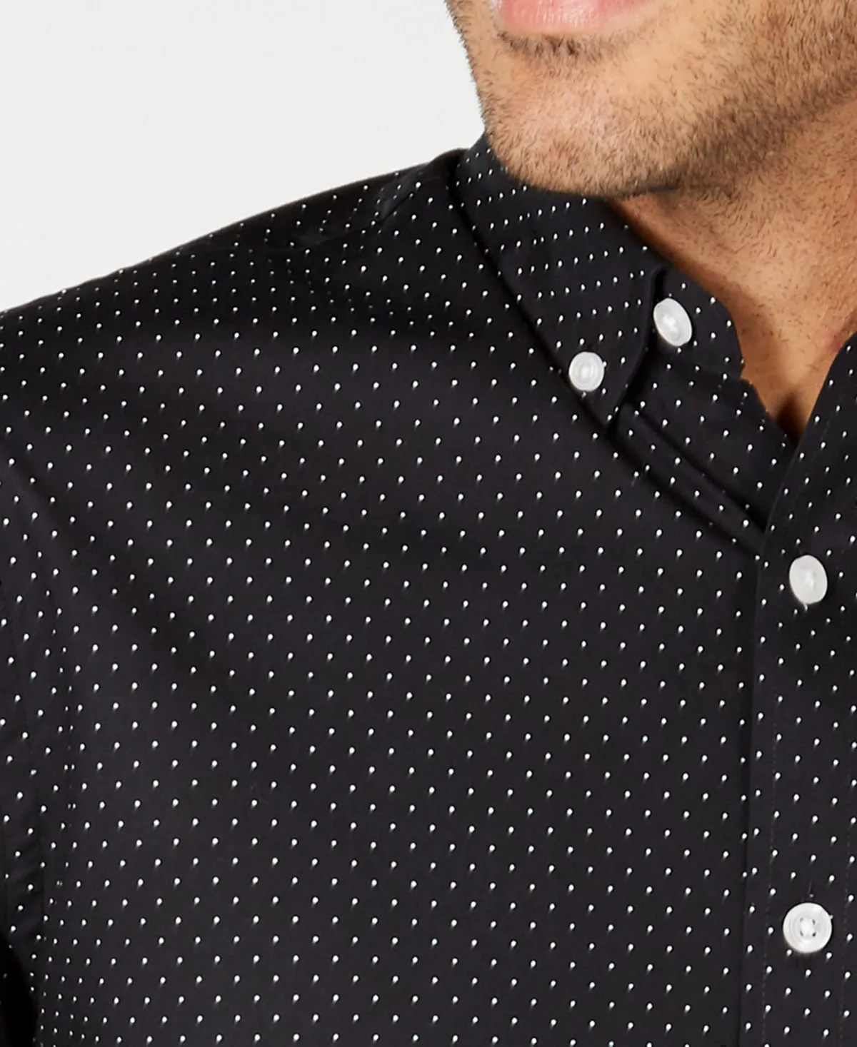 Men's stretch cotton shirt with small polka dot print created for Macy's Club Room, black