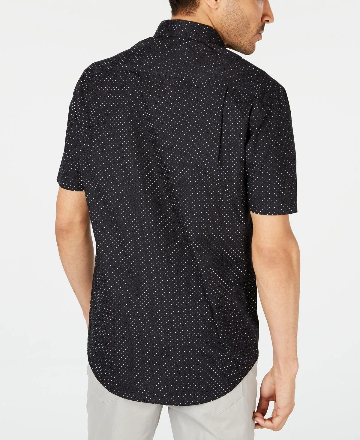 Men's stretch cotton shirt with small polka dot print created for Macy's Club Room, black