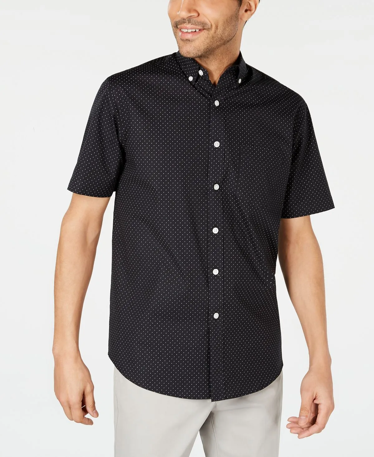 Men's stretch cotton shirt with small polka dot print created for Macy's Club Room, black