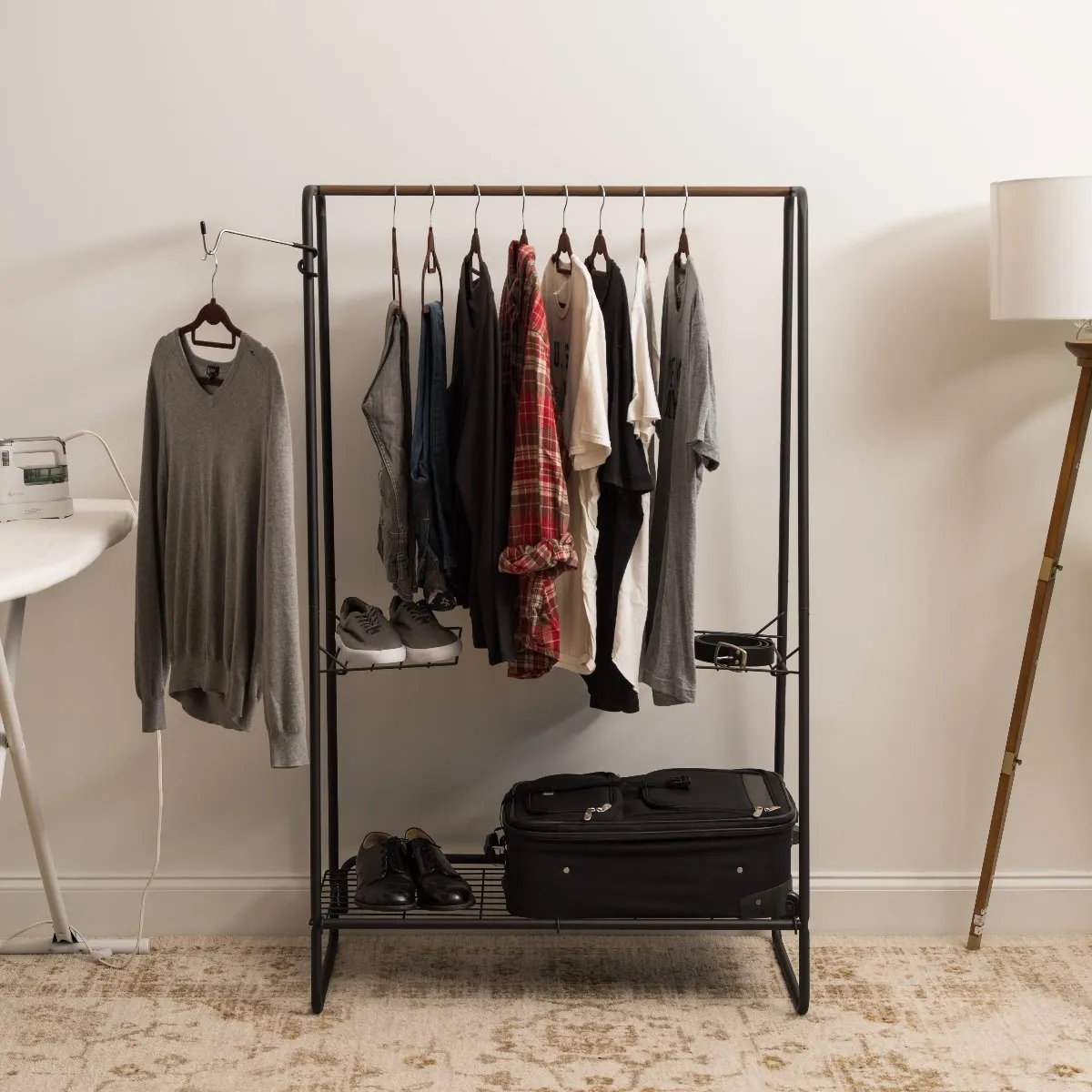 Metal Garment Rack with Wire Shelf - Large