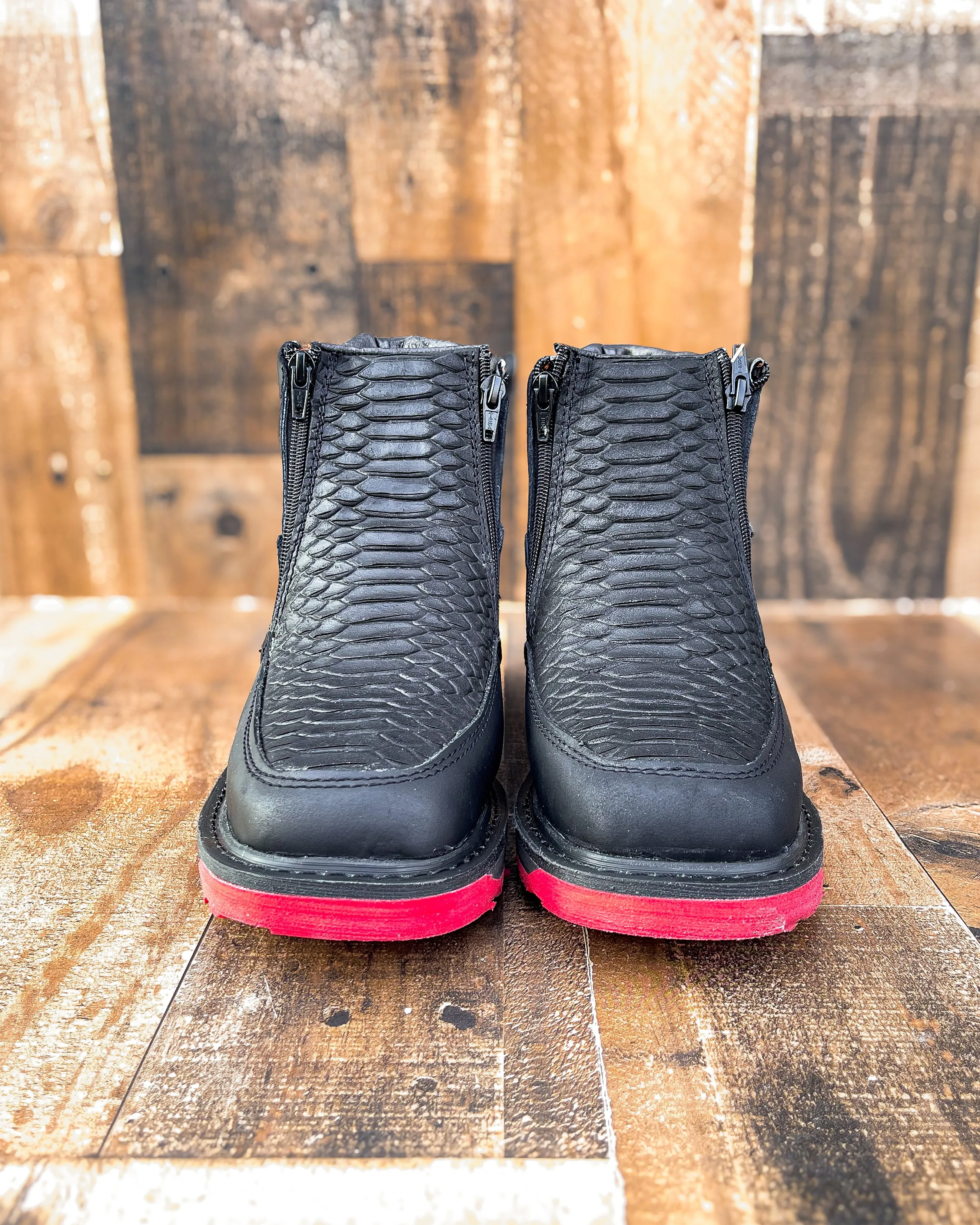 "RED BOTTOMS" PYTHON BLACK  | MEN ZIPPER SHOES