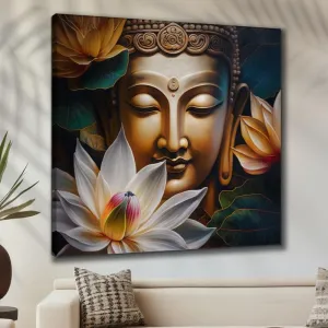 SAF paintings Wooden Framed Lord Buddha Canvas Wall Painting for Home Décor And Office||For Bedroom,Living Room Home wall and Office Interior 24X24Inch and Office CR-268